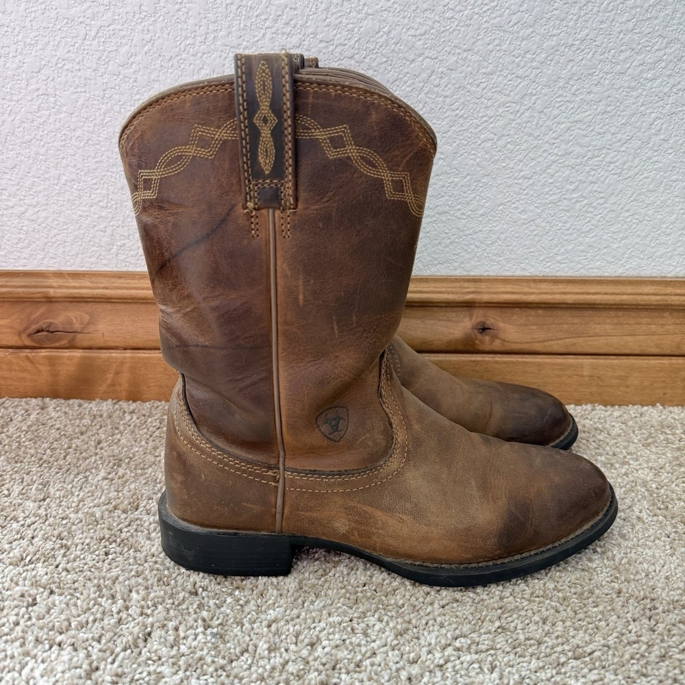 Ariat Womens Heritage Roper Work Boots 7.5 Brown Leather Stitching